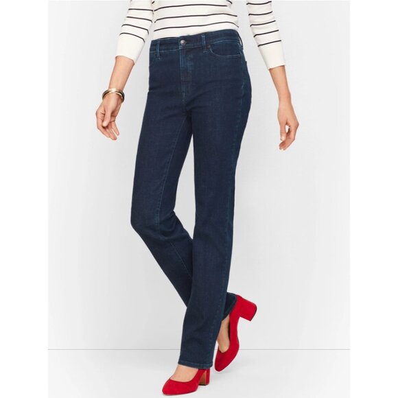 TALBOTS Womens' Simple Marco Dark Wash High Waist Barely Bootcut Jeans 14 Petite - Picture 1 of 8